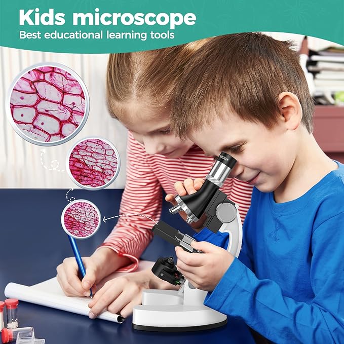 2400X Kids Microscope Science Kit - Handheld Microscope for Kids with Prepared Slides Metal Body LED Light Carrying Box Educational Compound Toy Set for Children Ages 8-12 5 Year Old Boys & Girls Gift