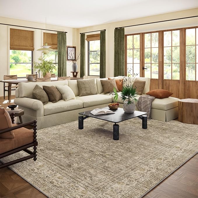 Machine Washable Rugs for Living Room: 10x14 Area Rugs for Bedroom Vintage Stain Resistant Non Slip Low Pile Lightweight Boho Carpet for Kitchen Dining Room Farmhouse Kids Room Nursery