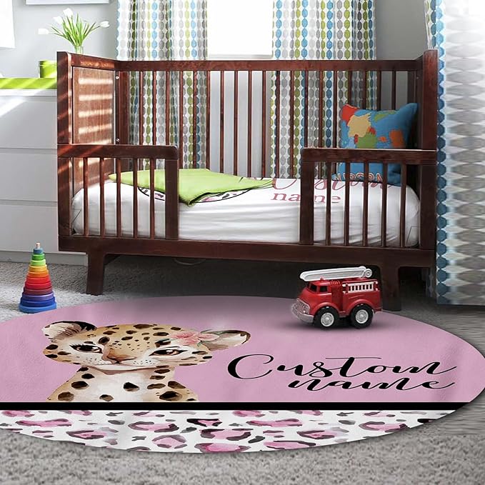 Personalized Nursery Crib Bedding Set: Custom Name Pink 5 Piece Baby Crib Sets with Leopard Design - Toddler Double Layer Blanket Set, Comfortable Crib Bed Sheets for Baby Grils