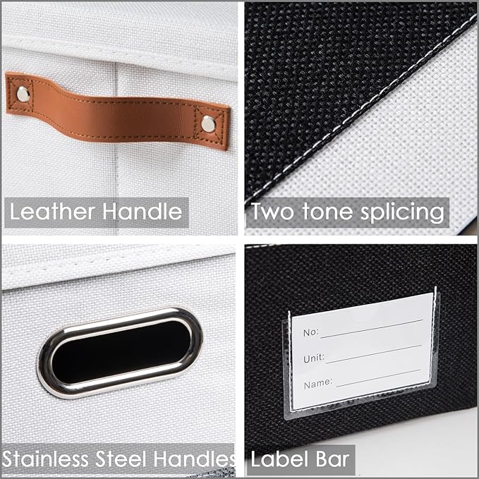 PRANDOM Foldable Storage Bins with Lids [3-Pack] Fabric Collapsible Storage Boxes Baskets Cubes Containers with Handles for Closet Living Room Bedroom (Black & White 17.7x11.8x11.8'')