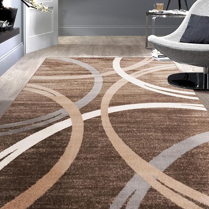 Rugshop Modern Wavy Circles Design Area Rug 7' 10" x 10'2" Brown