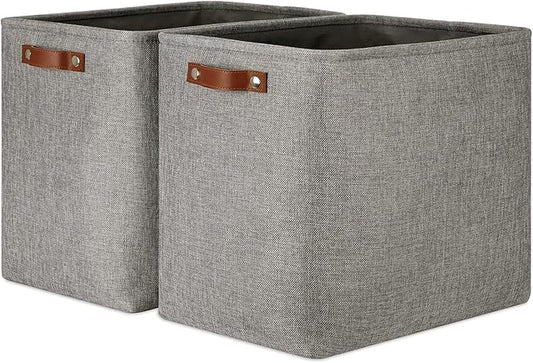 DULLEMELO Grey Storage Baskets 2 Pack Extra Large Fabric Shelf Baskets for Organizing, Closet, Clothes, Toys, Bedroom