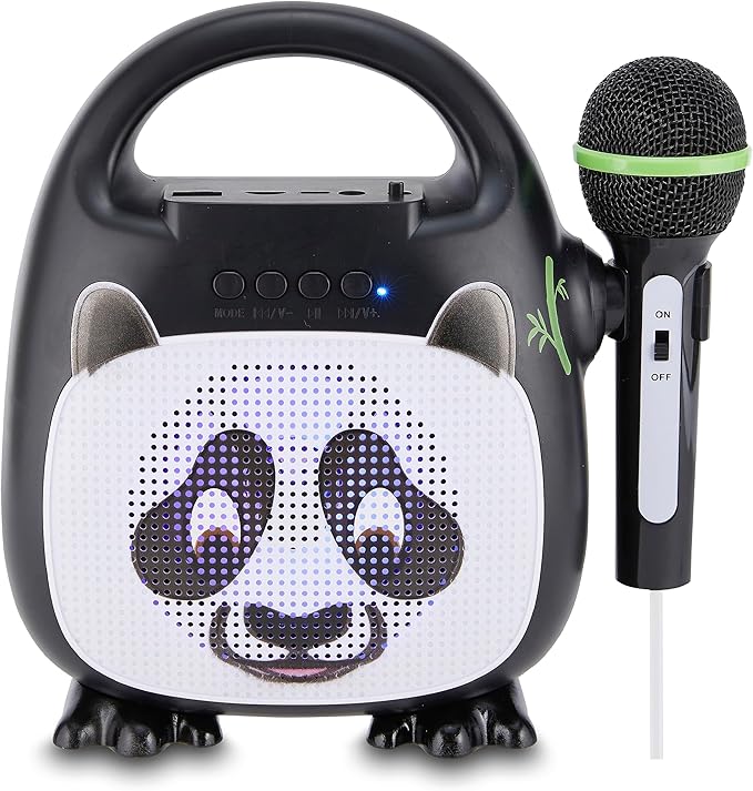 Singimals Kids Karaoke Speaker with Microphone - Unleash Your Child's Inner Superstar, Bluetooth v5.1, 12H Playtime, 5W Speaker, Multicolor LED Lighting, Bam Bam The Panda