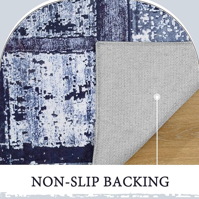 LOCHAS Rug for Living Room, Washable Soft Area Rugs for Bedroom 8x10, Abstract Carpet for Indoor Office Kids Dining Room Nursery Floor, Blue Geometric Vintage Home Decor, Non Slip, Pet Child Friendly