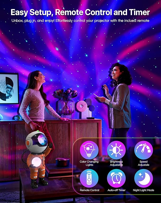 Rossetta Astronaut Galaxy Projector, Star Projector for Bedroom, LED Night Light for Kids Room with Timer and Remote, Room Decor Aesthetic, Home Decor, Gifts for Adults, Teens, Christmas, Birthday