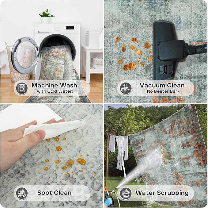 9x12 Area Rugs for Living Room Rug Washable: Modern Large Rug for Dining Room Bedroom Carpet Non Slip 9 by 12 Indoor Abstract Nursery Home Office Red Brown