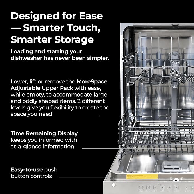 Kenmore 24" Built-in Stainless Steel Tub Dishwasher SmartWash, Smart Dry, and MoreSpace Adjustable Rack, Energy Star Certified, Fingerprint Resistant