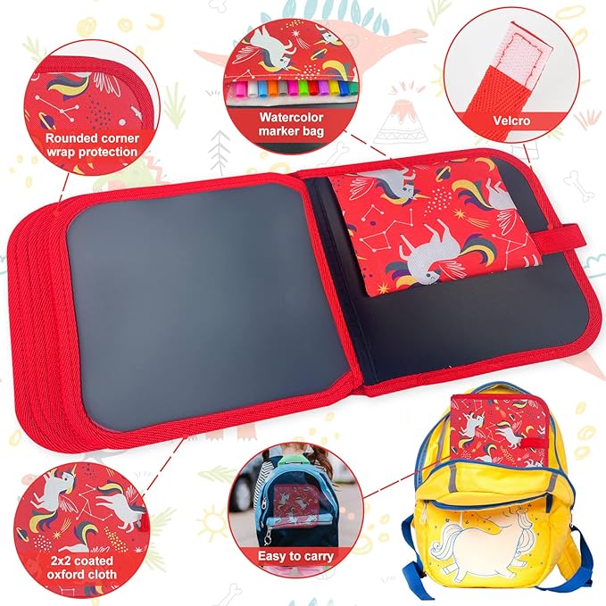 Erasable Book Doodle Set for Kids, Magic Drawing Book with 12 Watercolor Pens, Reusable 14 Page Art Set for Boys and Girls