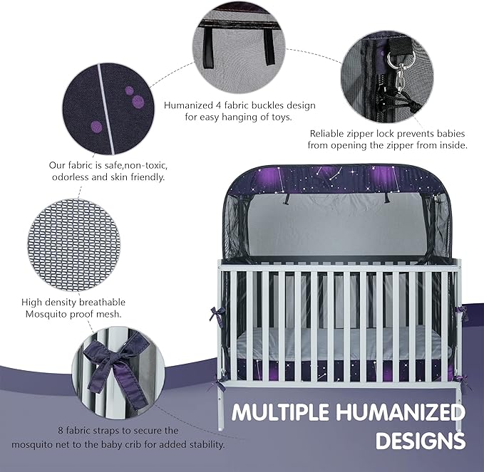 Porayhut Portable Baby Crib Net Safety Mesh Tent,Pop up Infant Mosquito Net, See Through Canopy Netting Cover for Baby&Toddler to Keep Baby from Climbing Out.