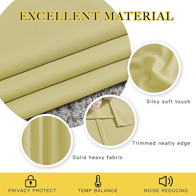 NICETOWN Paler Yellow Blackout Curtains for Bedroom (1 Pair, 52 x 84 inches), Farmhouse Thermal Insulated Room Darkening Drapes for Windows