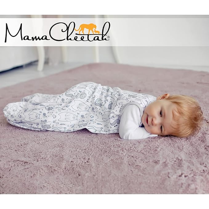 Mama Cheetah Baby Sleep Sack 0.5 TOG, Organic Cotton Baby Wearable Blanket with Two-Way Zipper, Swaddle Transition Baby Sleeping Bag for Newborn Infant Toddler Boy Girl, 0-3 Months