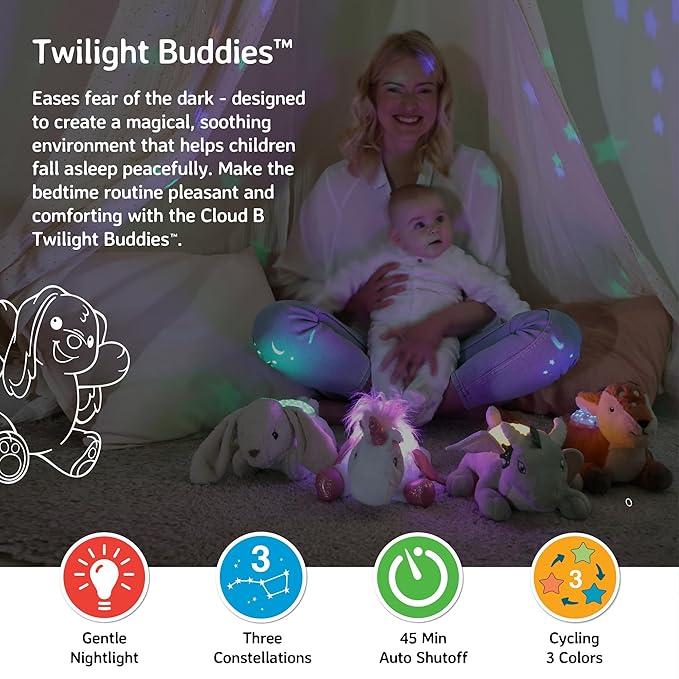 Cloud B Twilight Buddies Dragon Plush Night Light | Star and Constellation Projector in 3 Colours | Auto Shut-Off | from Birth
