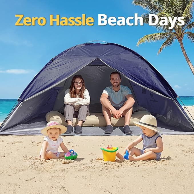 CAMEL CROWN Beach Tent UPF 50+ Sun Shelter for 2/3/5/6 Person, Lightweight Portable Sun Shade with Sand Anchor, Family Beach Day & Outdoor Adventures
