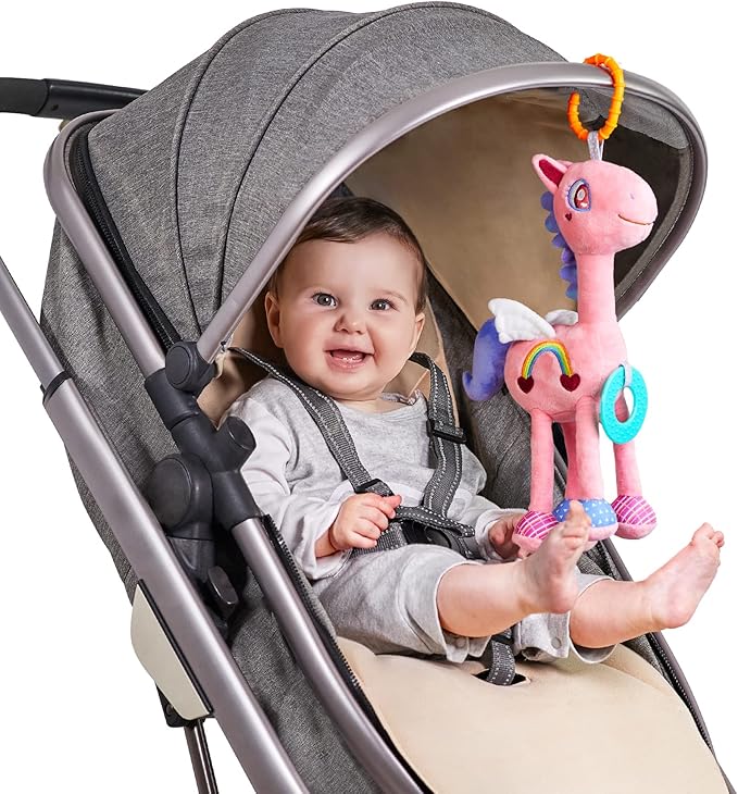 TUMAMA Baby Plush Hanging Rattle Toys, Crib Car Seat Travel Stroller Playmat Soft Plush Toy with Wind Chimes, Best Birthday Gift for Newborn 0-12 Months