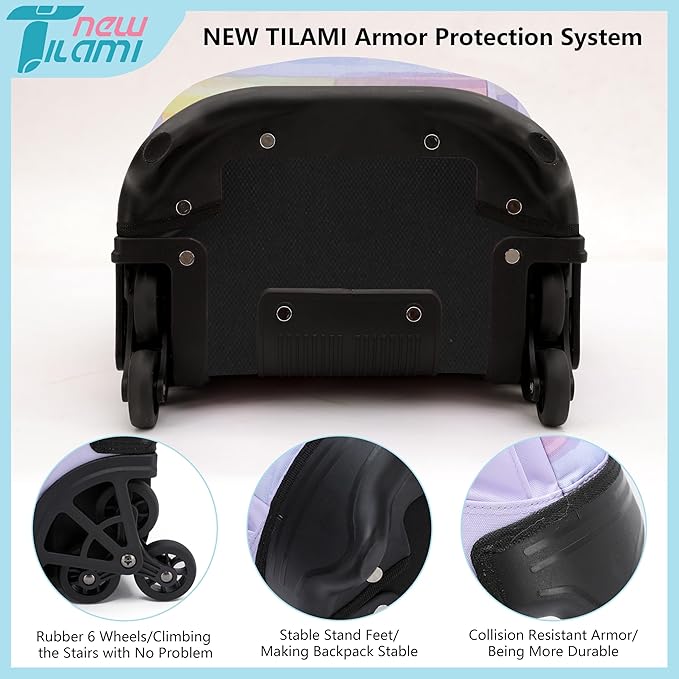 NEW TILAMI 18 inch Rolling Backpack for Kids – Waterproof, Stair-Climbing, Adjustable Handle, Variety of Colors & Patterns for School, Mood Map