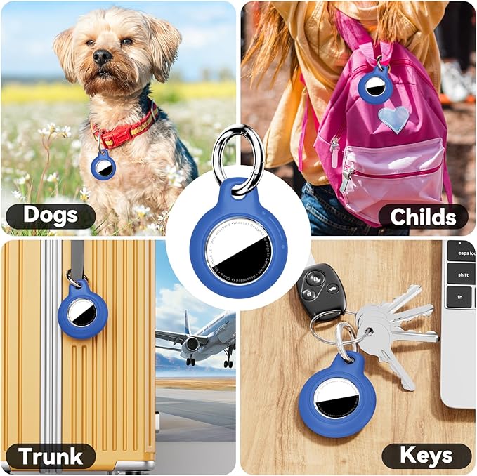 Upgrade Waterproof 4 Pack Airtags Holder with Apple Airtags Keychain, Hard PC Air Tag Case, Anti-Scratch & Shock Air tag Holder, Men's Women's Keyrings & Keychains -Black+Blue