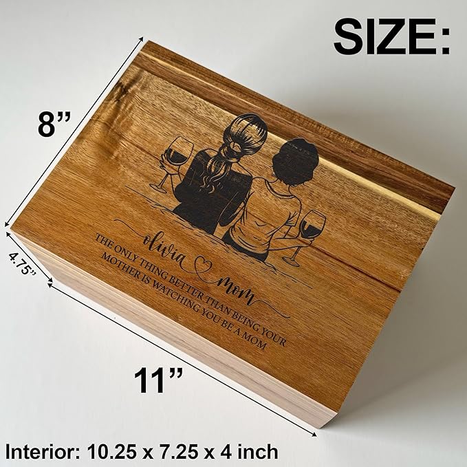 Mother's Day Gifts for Daughter - The Only Thing Better than Being Your Mom, Personalized Wooden Memory Boxes for Keepsakes Large, Acacia Wood Engraved Storage, Happy 1st Mothers Day, 11x8x4.75 in