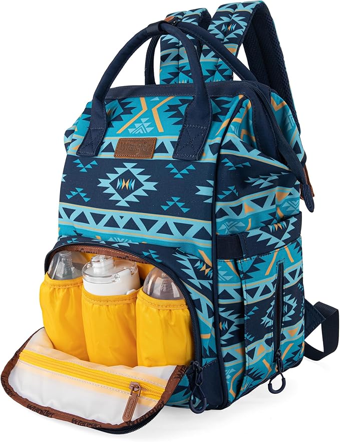 Wrangler Aztec Backpack Organized Daypack Travel Baby Bag with Stroller Strap and Side Bottle Pockets
