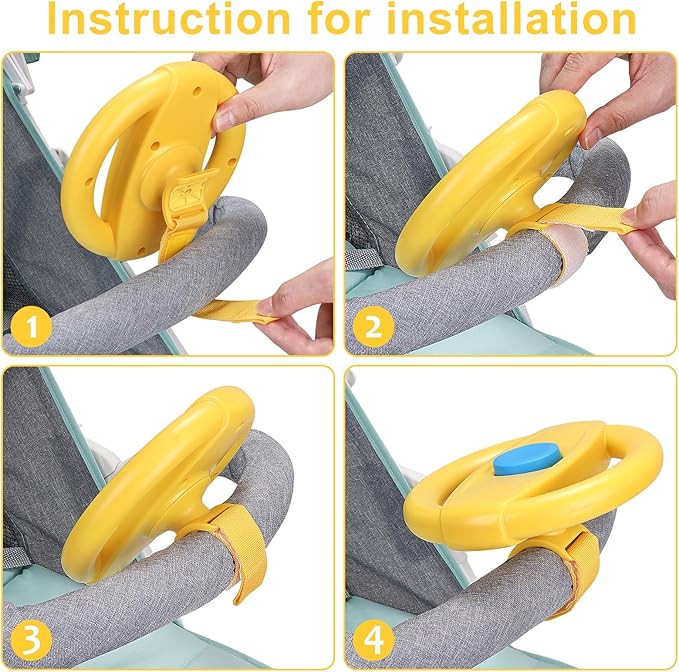 Accmor Stroller Steering Wheel Toy, Pretend Driving Simulated Steering Wheel for Baby Stroller Shopping Carts, Universal Detachable Funny Stroller Shopping Carts Toy Attachment Accessories