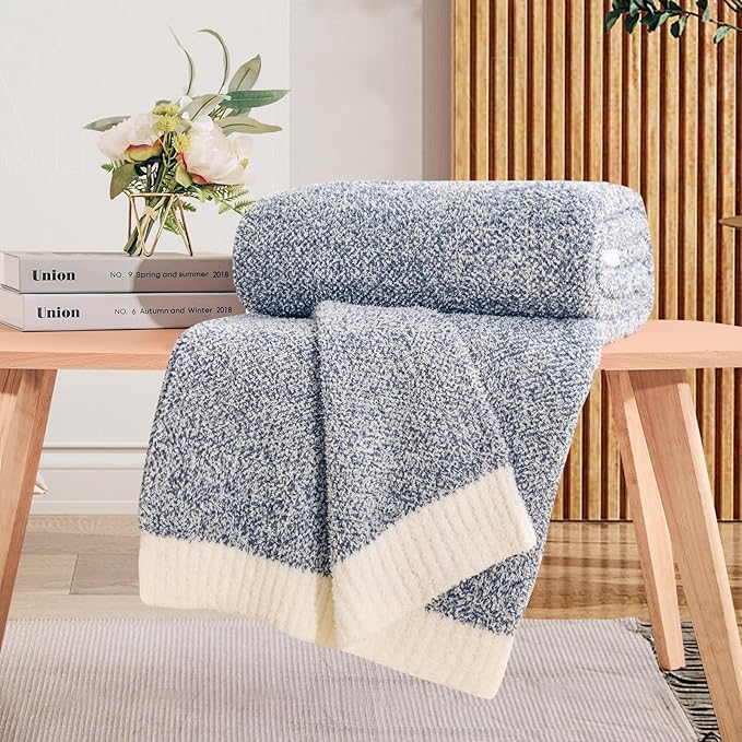 NEXHOME PRO Super Soft Throw Blankets for Couch, Twin Size Cozy Blankets Reversible Knit Blanket for Women, Fuzzy Plush Lightweight Throws for Sofa, Bed, Picnic, Heather Blue White, 60 x 80 inches