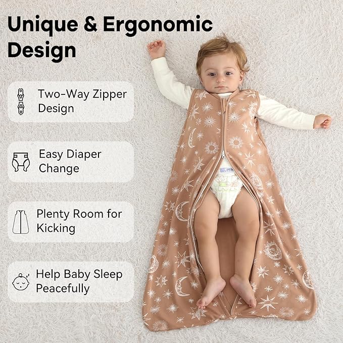 Baby Sleep Sack 12-18 Months 3 Pack 100% Cotton Lightweight 0.5 TOG Wearable Blanket Baby Sleep Bag with 2-Way Zipper for Infant Toddler Beige
