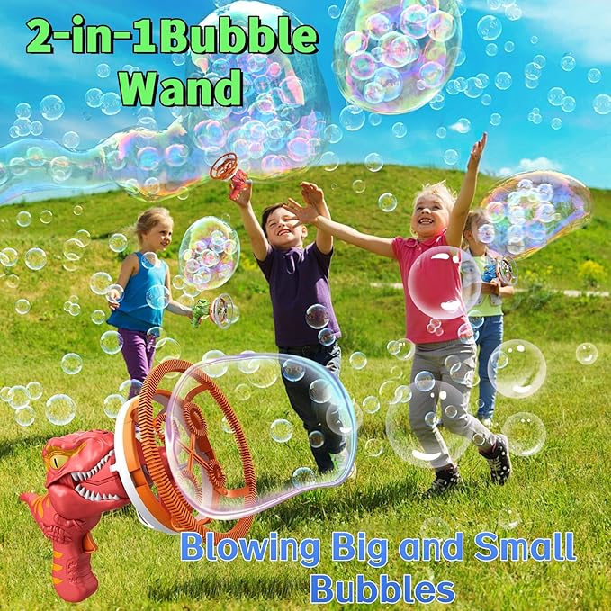 Dino Bubble Gun Bubble Machine for Dinosaur Bubble Blower Toy for Kids and Toddlers Bubble in Bubble Gun Party Favors Birthday for 3 4 5 6 7 8 9 10+Years Old Boys and Girls (Red)