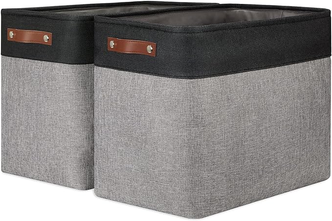 DULLEMELO Extra Large Storage Baskets, Fabric Storage Bins for Organizing Shelves Nursery Toys Books, Closet Baskets and Bins with Handles, Black&Grey, 2-Pack