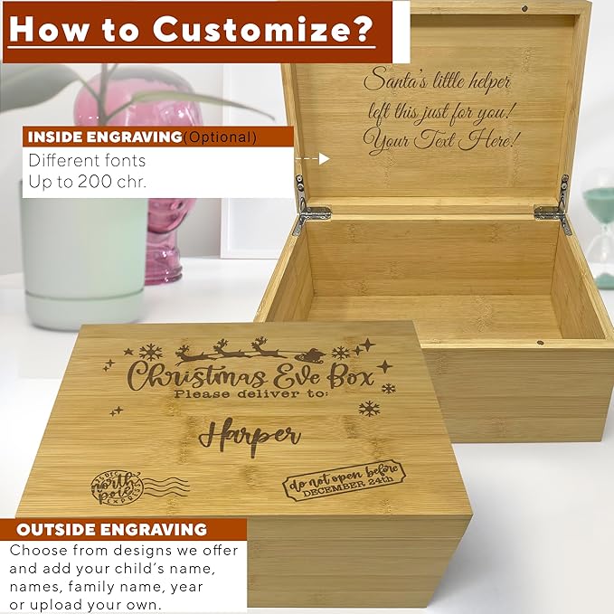 Custom Christmas Eve Box - North Pole Delivery Box - Xmas Gift Boxes for Gifts - Christmas Tree Present Boxes Personalized - Large Santa Storage Chest - Reusable Holiday Decor 11 x 8 x 4.75 in