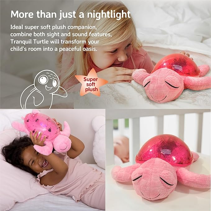 Cloud b Ocean Projector Nightlight with White Noise Soothing Sounds | Adjustable Settings and Auto-Shutoff | Tranquil Turtle - Pink