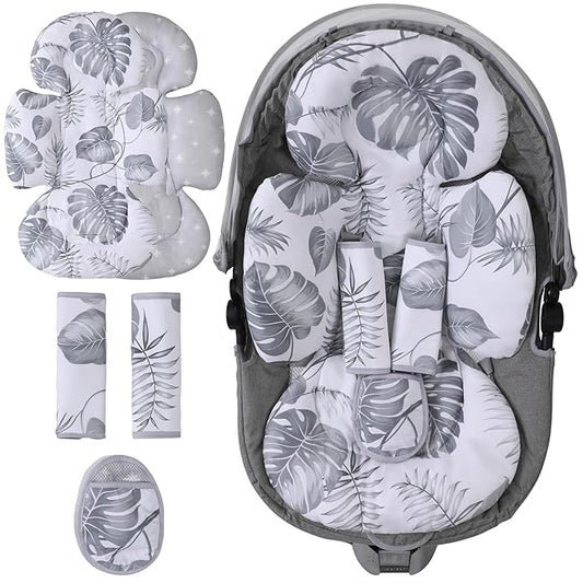 Infant Car Seat Insert, 2-in-1 Head & Body Carseat Support for Baby Newborn Toddler with Strap Covers, Reversible Ultra-Soft Cushion for Baby Carseat, Stroller, Swing & Bouncer