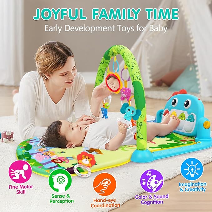 UMIKU Baby Play Mat Baby Toys Tummy Time Mat Activity Center for Newborn Infant Piano Tummy Time Music & Light Infant Boy Girl Gifts for Babies Toys 0-3 3-6 6-12 Months, Dinosaur Style