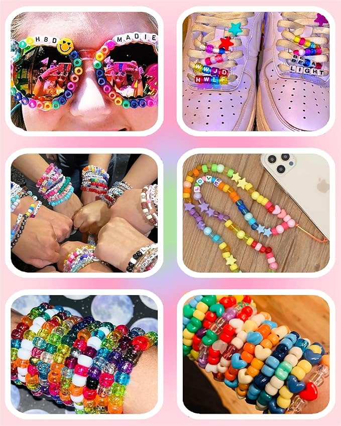 BestNow Bracelet Making Kit Beads for Bracelets Pony Beads Polymer Clay Beads Smile Face Beads Letter Beads for Jewelry Making DIY Arts and Crafts Gifts Toys for Girls Age 6-12