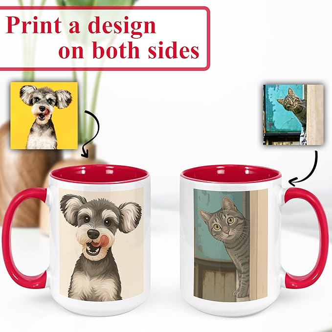 Personalized Coffee Mug, Custom Drawing Portrait Gift, Funny Customized Coffee Gift for Men & Women, Custom Mugs with Pictures, Red 15oz Customized Ceramic Tea Cup