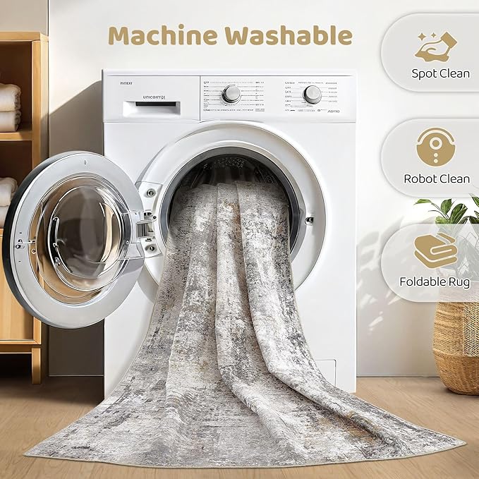 8x10 Area Rugs Living Room: Machine Washable Large Abstract Modern Soft Rug Stain Resistant Indoor Floor Non Slip Accent Carpet for Bedroom Nursery Playroom Office Dining Room Dorm- Gray Rust