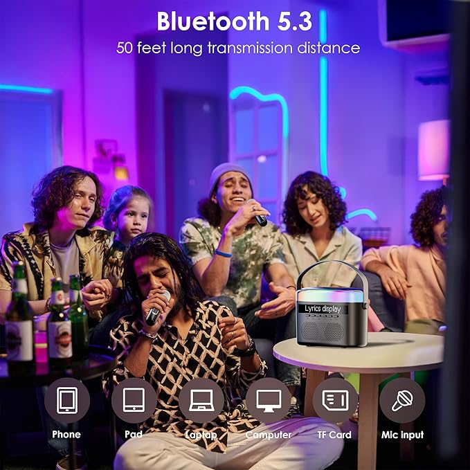 Karaoke Machine,Karaoke Machine with Lyrics Display,Portable Bluetooth 5.3 Karaoke Speaker with Upgraded Dual Speakers for Kids and Adults,with White Noise and Night Light Function (Black)