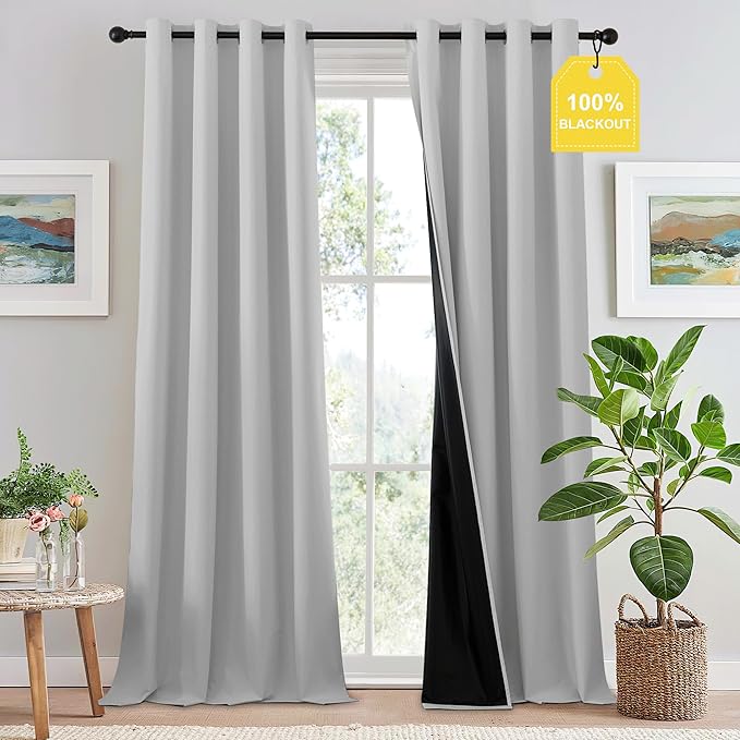 NICETOWN 100% Blackout Curtains 96 inches Long, Grommet Portable Blackout Travel Window Treatment Thermal Curtains Energy Saving for Bedroom/Home Theater, Off White W52 x L96, 2 Panels