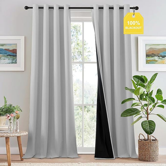 NICETOWN 100% Blackout Curtains 96 inches Long, Grommet Portable Blackout Travel Window Treatment Thermal Curtains Energy Saving for Bedroom/Home Theater, Off White W52 x L96, 2 Panels