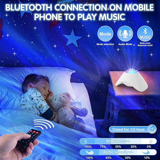 Galaxy Projector, Star Night Light Projector with Bluetooth Connection for Music and Timer and Remote Control for Kids Adults Bedroom Party Bar Decoration (White)