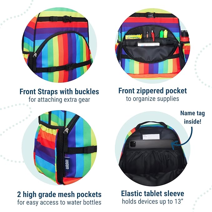 Wildkin ECO rPET 17-inch Large Backpack – Sustainable, Padded, Adjustable – Rainbow Stripe