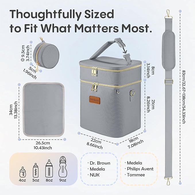 Breastmilk Cooler Bag with Ice Pack & Pacifier Case, Large Double Layer Insulated Baby Bottle Cooler Fits 6 Bottles, Breast Pump Storage Bag for Working Nursing Moms, with Gift Box