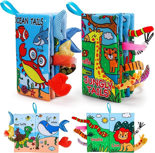 2PCS Baby Books 0-6 Months Tummy Time Infant Toys 0-3 Months High Contrast Baby Sensory Toys 3-6 6-12 Months Newborn Essentials Must Haves Crinkle Touch Feel Busy Soft Books for Babies Shower Gifts