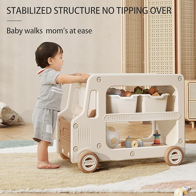 Toy Organizers And Storage For Kids, 2 Layers Toy Storage Cabinet With Bookshelf Toys Organization Chest With Bins Multipurpose For Nursery, Playroom, Bedroom, Living Room （Tan/No Blockes