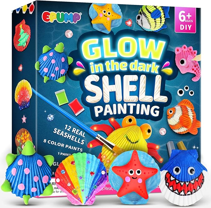 EPUMP Shell Painting Kit for Kids - Glow in The Dark Arts and Crafts Supplies Kits for Girls Boys - Kids Activities Creative Art Set Birthday Gifts DIY Paint Toys for Age 6 7 8 9 10 11 12 Years Old