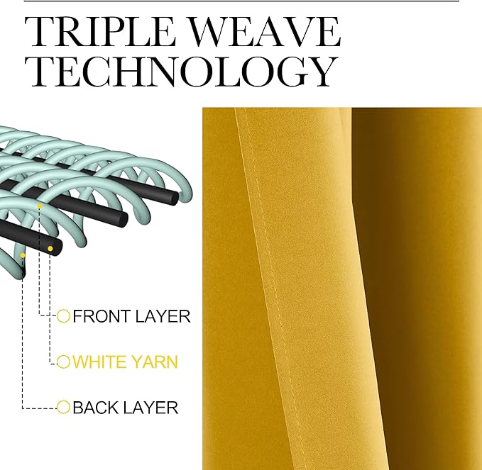 NICETOWN Room Darkening Gold Curtains 63 inch Length 2 Panels - Grommet Top Sound Reduction Privacy Faux Silk Satin Thermal Drapes for Bedroom/Living Room, W52 x L63