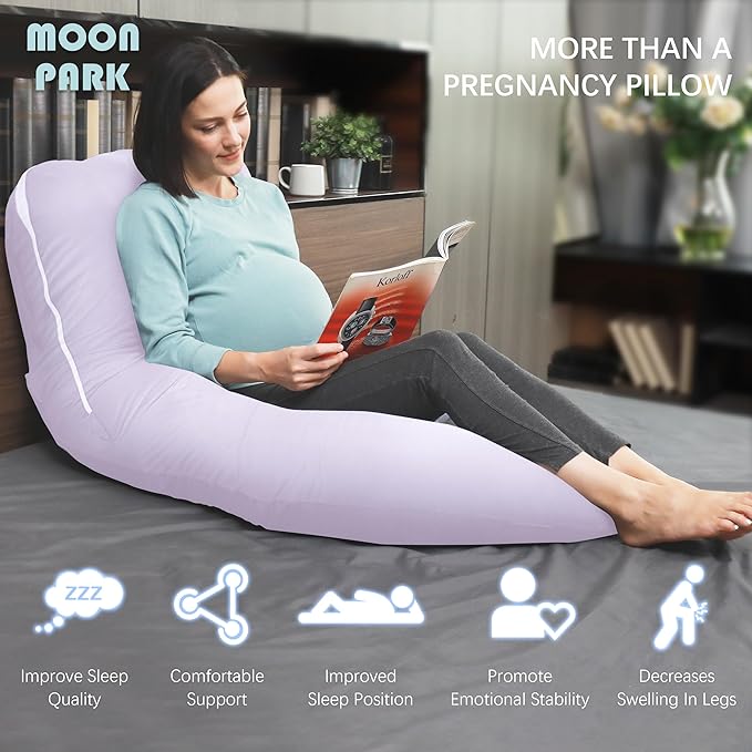 MOON PARK Pregnancy Pillows for Sleeping - U Shaped Full Body Maternity Pillow with Removable Cover - Support for Back, Legs, Belly, HIPS - 65 Inch - Purple - Cooling Cover