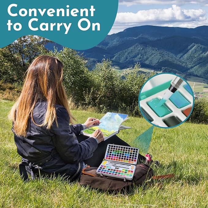 Tavolozza Fine Arts Watercolor Paint Set, 128 Colors Paint with Water Brush Pens and Drawing Pencil - Ideal for Painting, Drawing, and Art Supplies for Kids and Adults - Perfect Starter Kit