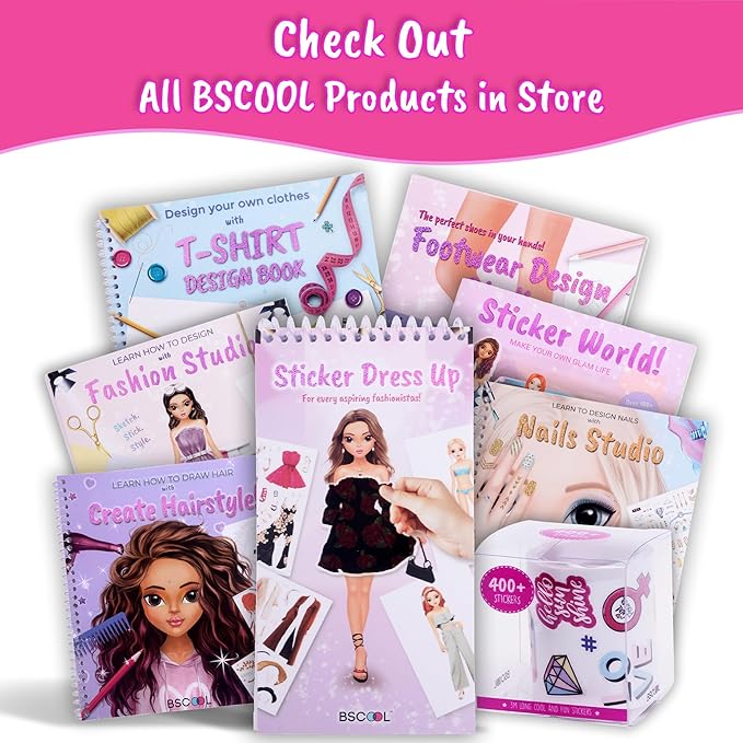 BSCOOL - Drawing, Coloring & Activity Book. Nail Design Book with Stickers and Guides. Fashion Design Sketchbook for Kids 5 and up. Little Designer Creativity Book - Nail Sticker Book. Gift for Girls