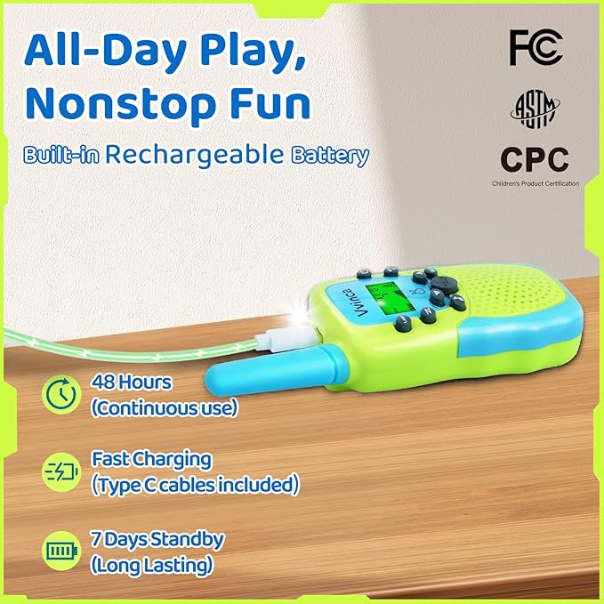 Vvinca Walkie Talkies for Kids Rechargeable Toys for Ages 5-7, Long Range 22 Channels 2 Way Kids Walkie Talkie with Flashlight for Camping Hiking Indoor Outdoor 3 4 5 6-12 Boy Girl Christmas Birthday