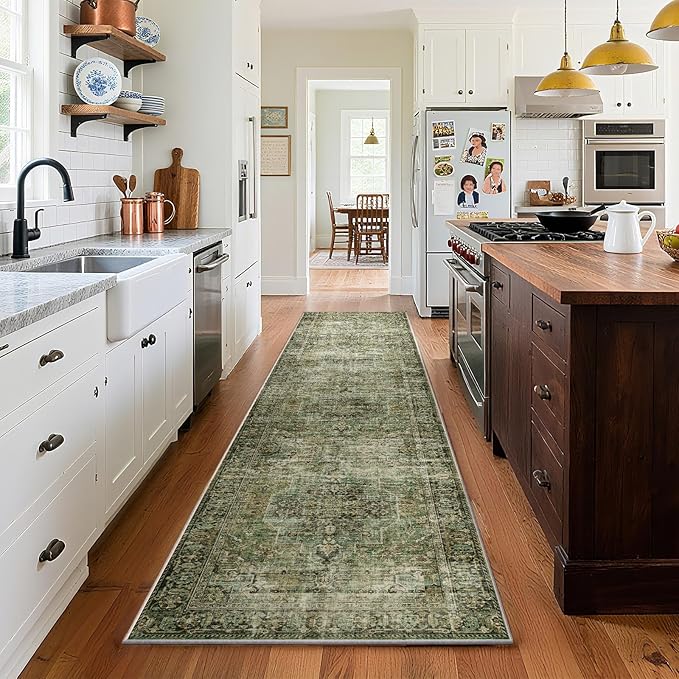 Machine Washable Kitchen Runner Rug: 2'x10' Hallway Rug Non Slip Low-Pile Stain Resistant Soft Carpet Runners for Entryway Hallways Kitchen Laundry Room Beside Farmhouse