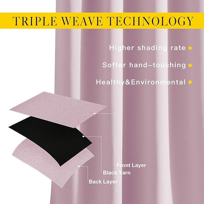 NICETOWN Blackout Pink Curtains for Girls Room - Thermal Insulated Solid Grommet Room Darkening Curtains/Panels/Drape for Bedroom (Lavender Pink=Baby Pink, 1 Pair, 52 by 84-Inch)